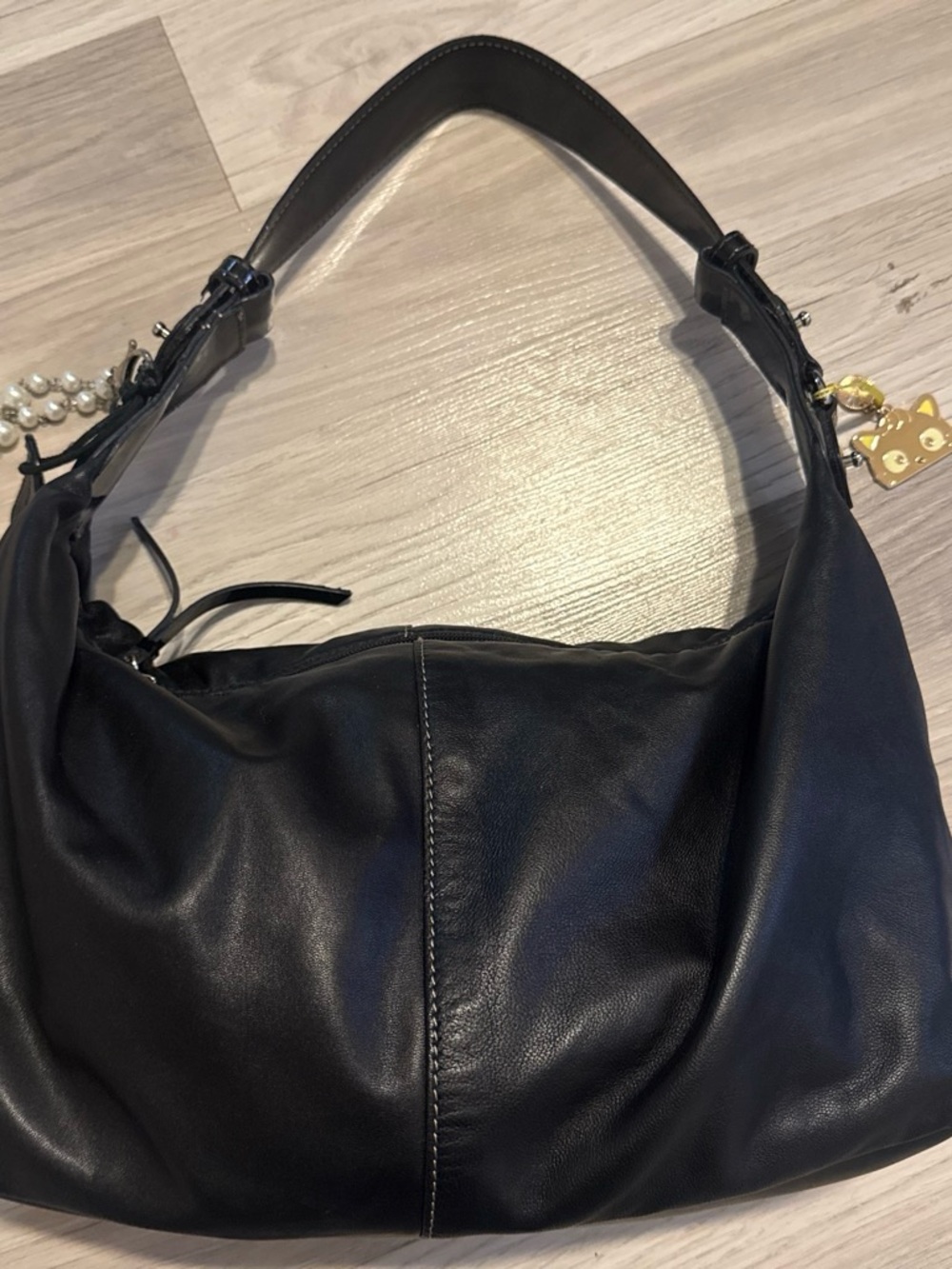 Black Leather Hobo Bag - Soft Everyday Shoulder Carry